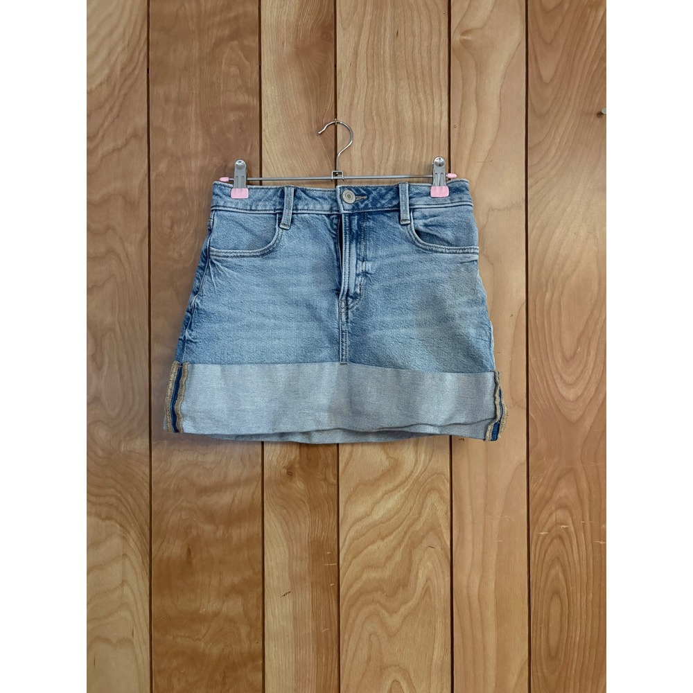SO Denim Mini Skirt Light Wash Cuffed Hem Blue Jean Skirt Womens Size 0/24W